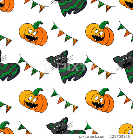 Halloween seamless pattern in hand draw style Halloween seamless pattern in hand draw style 129700566