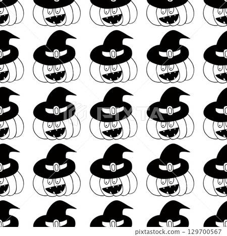 Halloween Monochrome pattern in hand draw style Halloween Monochrome pattern in hand draw style 129700567