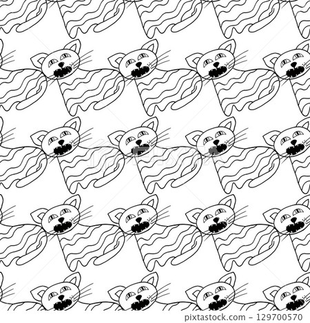 Halloween Monochrome pattern in hand draw style 129700570