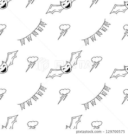 Halloween Monochrome pattern in hand draw style Halloween Monochrome pattern in hand draw style 129700575