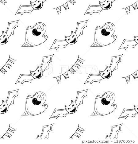 Halloween Monochrome pattern in hand draw style Halloween Monochrome pattern in hand draw style 129700576