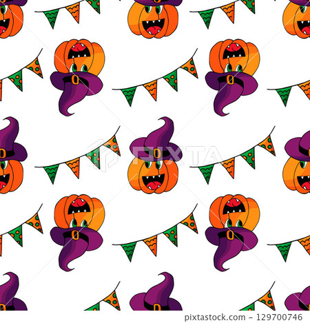Halloween seamless pattern in hand draw style Halloween seamless pattern in hand draw style 129700746