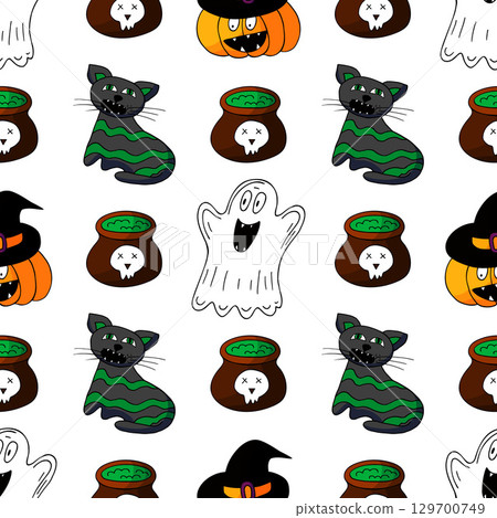 Halloween seamless pattern in hand draw style Halloween seamless pattern in hand draw style 129700749