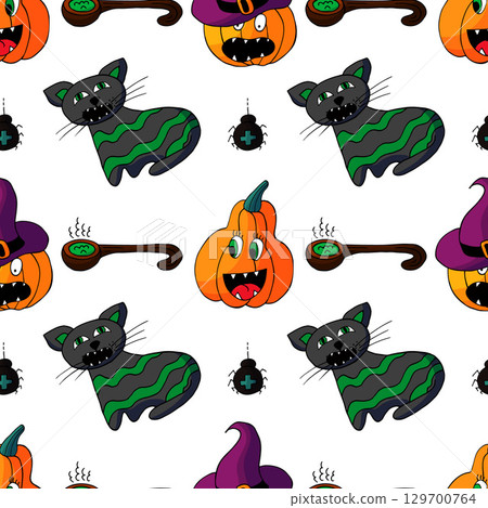 Halloween seamless pattern in hand draw style 129700764