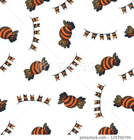 Halloween seamless pattern in hand draw style 129700790