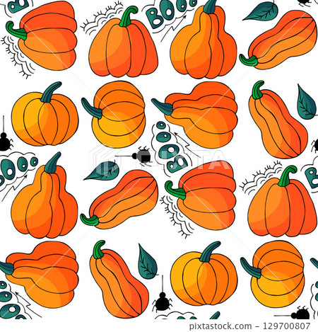 Halloween seamless pattern in hand draw style Halloween seamless pattern in hand draw style 129700807