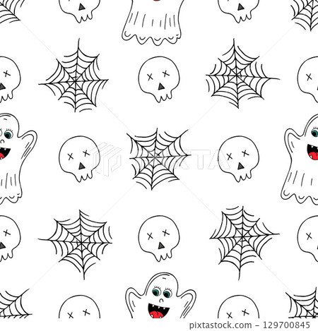 Halloween seamless pattern in hand draw style 129700845