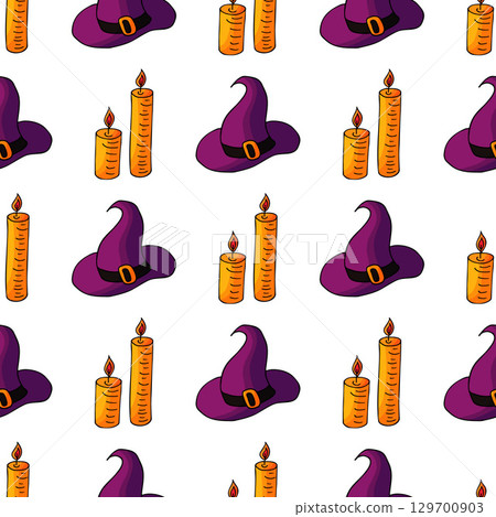 Halloween seamless pattern in hand draw style 129700903