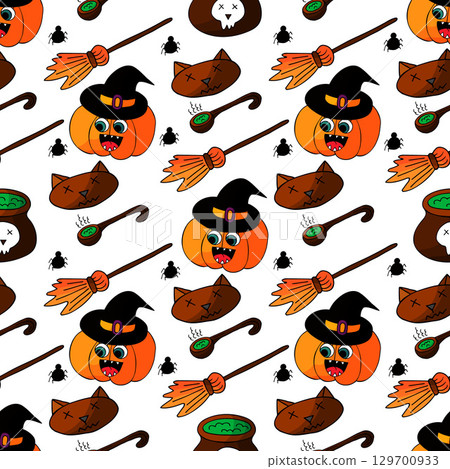 Halloween seamless pattern in hand draw style 129700933