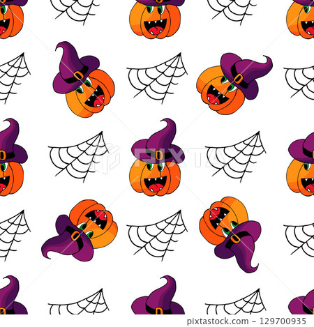 Halloween seamless pattern in hand draw style Halloween seamless pattern in hand draw style 129700935