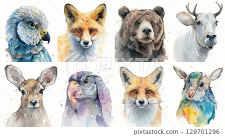 Watercolor illustrations of animals 129701296