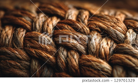 Macro Shot of a Woven Natural Rope Textured Background 129701329