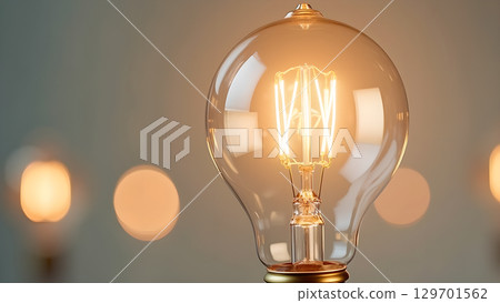 Retro light bulb glowing with warm illumination showcasing innovative design and technological advancement in lighting solutions for interior design Retro light bulb glowing with warm illumination showcasing innovative design and technological advancement in lighting solutions for interior design 129701562