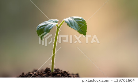 Young sprout emerging from the soil symbolizes new beginnings and the potential for growth new life Young sprout emerging from the soil symbolizes new beginnings and the potential for growth new life 129701604