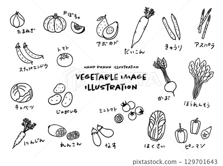 Cute hand-drawn vegetable image illustration set Cute hand-drawn vegetable image illustration set 129701643