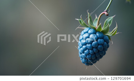 Close up of a vibrant blue raspberry with soft background providing ample copy space focus on freshness 129701694