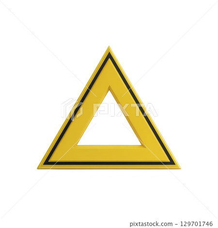 Yellow triangular warning sign with black border, symbolizing caution or alert. design is simple and clear, often used for safety notifications or hazard warnings 129701746