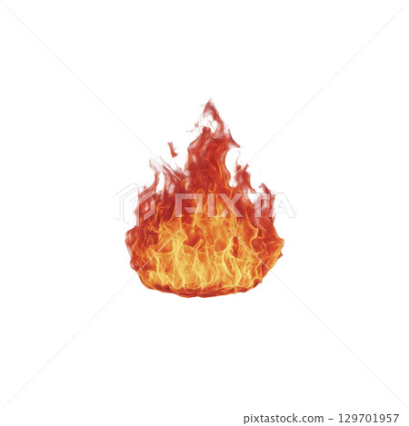 Vibrant illustration of blazing fire with bright orange and yellow flames against transparent background, symbolizing heat and energy 129701957