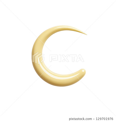 Shiny, smooth crescent moon shape in glossy, light yellow color stands out against transparency background, evoking sense of calm and serenity 129701976