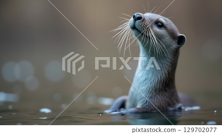Captivating otter portrait in natural habitat with bokeh background displaying curious gaze in water surface Captivating otter portrait in natural habitat with bokeh background displaying curious gaze in water surface 129702077