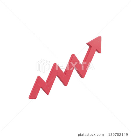 Red zigzag arrow pointing upwards symbolizes growth, success, or increase in data or statistics. arrow dynamic shape conveys sense of progress and positive momentum 129702149