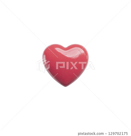 Shiny red heart shaped object with smooth surface, reflecting light, isolated on transparency background. heart symbolizes love and affection, perfect for romantic themes 129702175