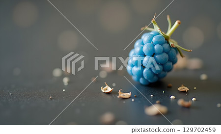A vibrant blue raspberry showcasing nature's artistry and a unique color mutation adding a whimsical touch 129702459