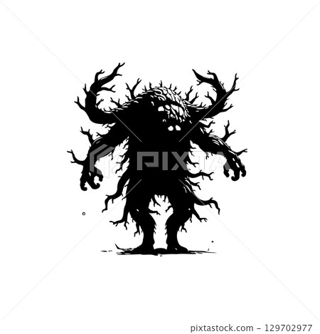Creepy Forest Monster Silhouette Illustration for Halloween and Fantasy Artwork 129702977
