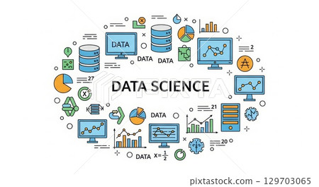 Data Science Concept with Icons and Analytics Elements 129703065