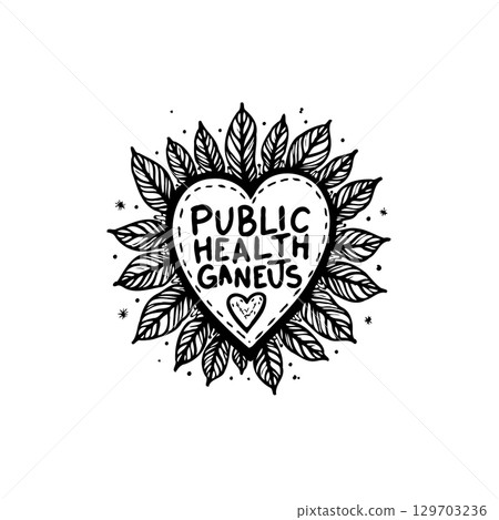 Illustrative Black and White Heart with Leaf Design Promoting Public Health 129703236