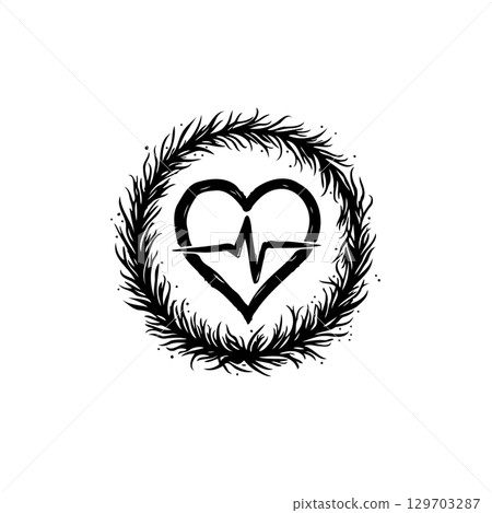 Heartbeat Wreath: A Symbolic Illustration of Health and Vitality in Black and White Heartbeat Wreath: A Symbolic Illustration of Health and Vitality in Black and White 129703287