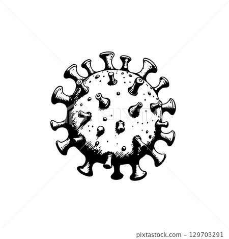 Detailed Monochrome Illustration of Coronavirus Viral Particle Structure 129703291
