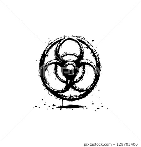 Grunge Biohazard Symbol: A stark depiction of danger and biological threat, black and white 129703400