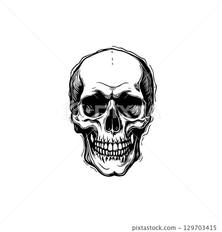 Detailed Black and White Skull Illustration with Intricate Line Work and Shading Detailed Black and White Skull Illustration with Intricate Line Work and Shading 129703415