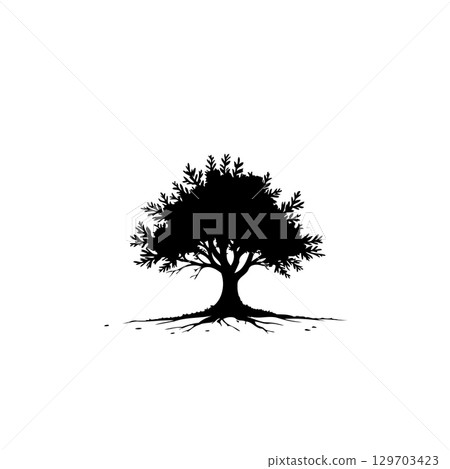Monochrome tree silhouette: minimalist nature art for environmental awareness 129703423