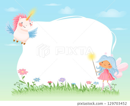 Fairy frame with flying unicorn for kids 129703452