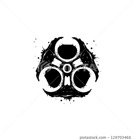 Stylized biohazard symbol in black and white with grunge texture for warning sign 129703468
