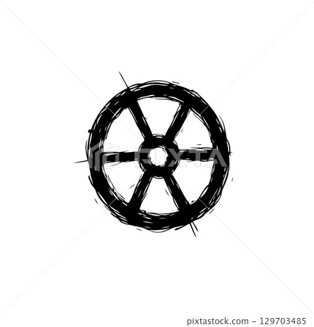 Stylized drawing of a ship's wheel symbolizing navigation and direction Stylized drawing of a ship's wheel symbolizing navigation and direction 129703485