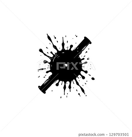 Abstract black ink blot explosion with a circular center on a white background 129703501