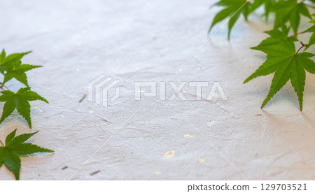 Green maple leaves Japanese pattern, Japanese style frame, background material 129703521