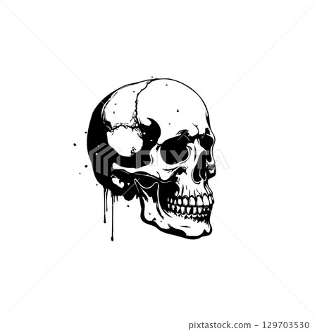 Monochrome skull illustration offering a raw and artistic glimpse into mortality Monochrome skull illustration offering a raw and artistic glimpse into mortality 129703530