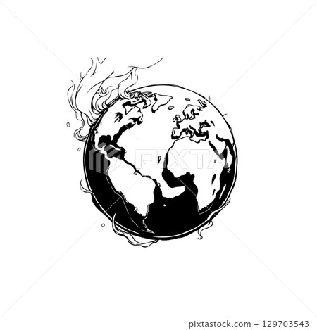 Conceptual Illustration: Earth on Fire, Symbolizing Global Warming and Environmental Crisis Conceptual Illustration: Earth on Fire, Symbolizing Global Warming and Environmental Crisis 129703543