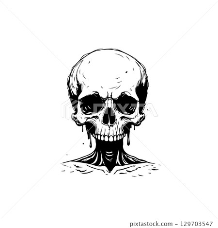 Striking monochrome skull illustration emphasizing mortality and gothic themes Striking monochrome skull illustration emphasizing mortality and gothic themes 129703547