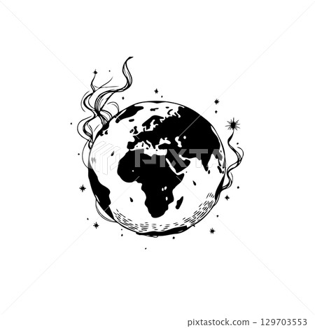 Elegant monochrome illustration of earth with ethereal accents and starry details Elegant monochrome illustration of earth with ethereal accents and starry details 129703553