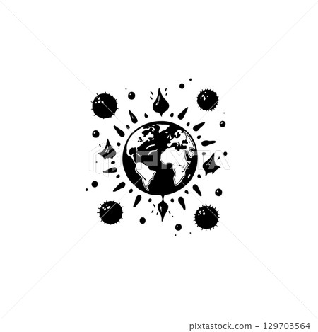 Global Pandemic Visualization: Earth Under Siege by Viral Threat in stark monochrome 129703564