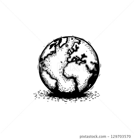 Hand-drawn Earth Illustration: A Vintage Style Globe with Detailed Continents and Oceans 129703570