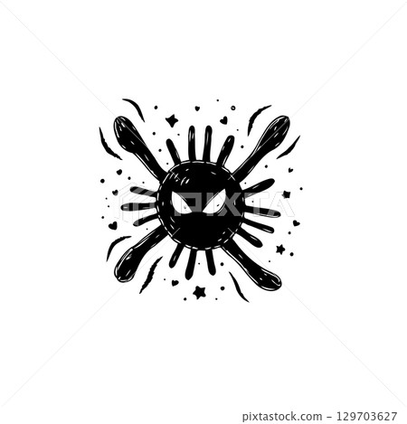 Cartoon depiction of a Coronavirus-like Germ Monster with glowing eyes Cartoon depiction of a Coronavirus-like Germ Monster with glowing eyes 129703627