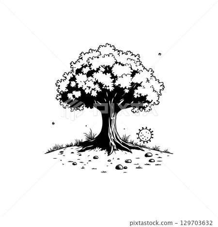 Monochrome tree illustration displaying nature's beauty in a minimalist style 129703632