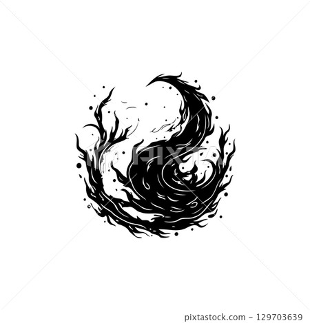 Mystical abstract swirl design featuring black and white ink illustration for design elements Mystical abstract swirl design featuring black and white ink illustration for design elements 129703639