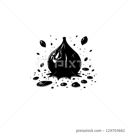 Elegant black fig illustration with dripping paint effect for artistic appeal 129703662